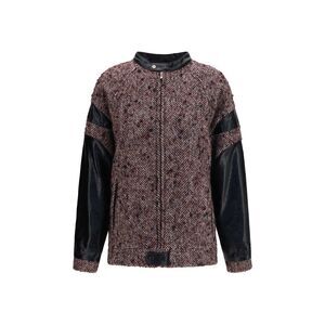 Kristina Ti Women Virgin Wool Blend Jacket With Leather Sleeves